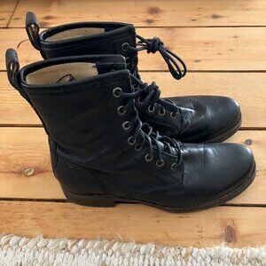 Frye Veronica Black Leather Lace-up Boots Size 8.5